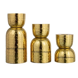 Hammered Design Metal Decorative <b>Pillar</b> <b>Candle</b> Holder <b>Gold</b> Plated for Home and Wedding Decorative <b>Candle</b> Stand - Product Image 2