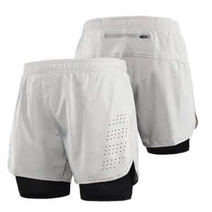 Short de course gris pour hommes 2 en 1 Short de sport d'entraînement pour hommes Short d'entraînement léger à séchage rapide avec poches - Product Image 3