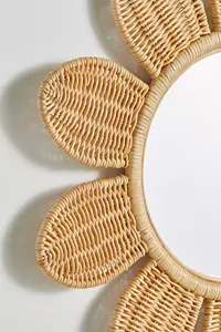 Espejo de pared de ratán tejido llamativo, montado en ratán, con forma de flor, bohemio, para decoración de dormitorio - Product Image 3
