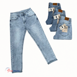 Custom Men's Slim Fit Blue and Black Designer <b>Elastic</b> Denim <b>Jeans</b> Mid <b>Waist</b> Casual Formal Harem Pants Styles-Wholesale - Product Image 6