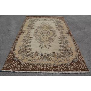 Alfombra turca vintage clásica marrón beige 5,8x9,2 pies de lana de retazos de área grande con respaldo de látex para pasillo o dormitorio - Product Image 1