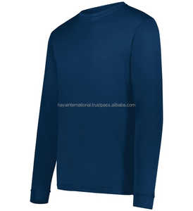 Camiseta de manga larga de alta calidad para hombre 100% algodón liso azul marino Moda hombre transpirable cuello redondo Camiseta - Product Image 1