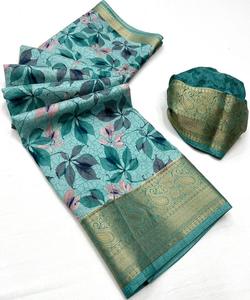 Saree en organza de mariage avec dentelle de coton et embellissements - Product Image 6