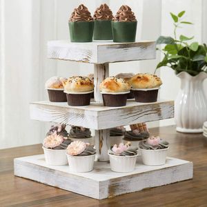 Support de Cupcake en Bois Blanchi Moderne Simple à 3 Niveaux, Carré, Meilleur Prix - Product Image 2