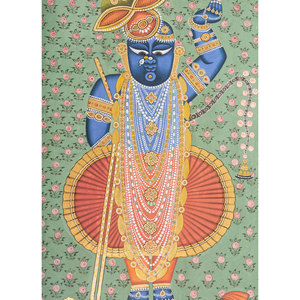 Pichwai Art Green Cotton Cloth Wall Art & <b>Tapestry</b> Traditional Design for Diwali Festivities - Product Image 1
