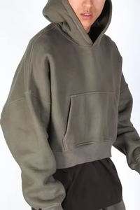 Custom men boxy hoodies 100 cotton no <b>string</b> graphic printed heavyweight oversized pullover streetwear crop hoodies men - Product Image 6