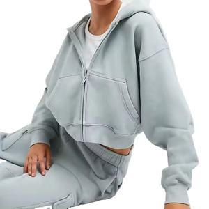 Sudaderas con capucha de calle Vintage para mujer, conjunto de 2 piezas con hombros caídos, pantalones para correr, sudadera con pantalones de chándal, sudaderas con capucha en blanco de gran tamaño - Product Image 1