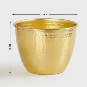 Hot selling Indian Supplier Small Gold Textured Metal Iron Planter For Home Hotel Living Drawing Bed Rooms Balcony Decoration