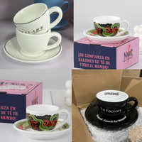 Vente en gros de tasses à café et soucoupes personnalisées avec logo américain, style moderne, en céramique, pour cappuccino et latte, avec logo pour café et restaurant