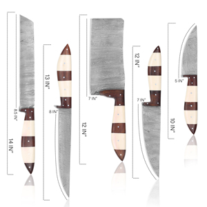 Ensemble de couteaux de chef en acier inoxydable avec accents de manche en bois, réglables, légers et portables, durables pour une utilisation en extérieur toute saison - Product Image 1