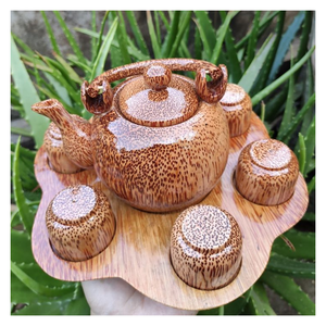 Service à thé à la noix de coco unique mélange l'artisanat écologique avec un style classique pour les amateurs de thé Service à thé à la noix de coco Natural Grace bonnes affaires - Product Image 4