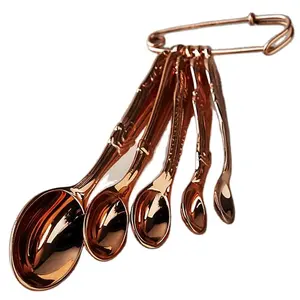 Engraved and Embossed Designing Royal Measuring Spoons Set Enamel Copper Tone Polishes Custom Taste Dish Spoons