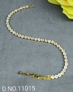 CZ Ad Golden <b>Bracelet</b> 11015 Dazzling Zircon and Brass Floral Pattern <b>for</b> Parties - Product Image 2