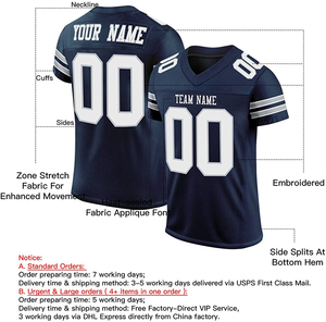 ชุดเสื้ออเมริกันฟุตบอลแบบสั่งทำขายส่งสำหรับทุกเพศ |   ชุดทีมกีฬาแขนสั้น 100% โพลีเอสเตอร์ ระบายอากาศได้ดี สำหรับนักศึกษา - Product Image 3