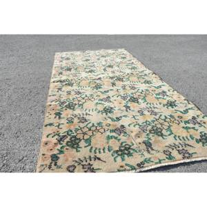 Alfombra de lana turca Vintage, diseño de retales beige y verde, tejido plano de 36x73 pies, respaldo de látex, respetuoso con el medio ambiente, comedor de pila media - Product Image 4