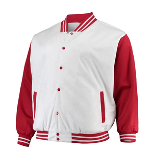 Vestes de baseball vintage pour hommes, blanches et rouges, col montant, écologiques, respirantes, coupe-vent, en polaire épaisse, vente en gros - Product Image 2
