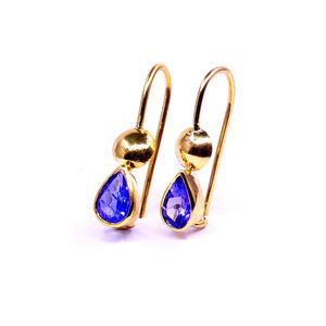 Boucles d'oreilles en or 14K pour femme, bijoux en pierre de Tanzanite, faits à la main, uniques et à la mode - Product Image 1