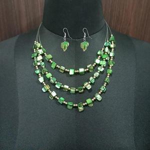 Urthn Green Stones Fashion Jewelry Set Argent Plaqué Déclaration Necklace-1109616C - Product Image 1