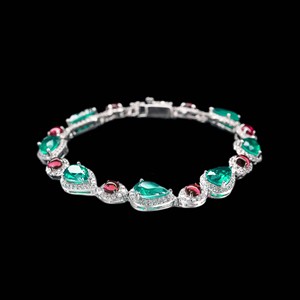 Sang trọng 925 Bạc Chuỗi vòng đeo tay với Emerald <span class=keywords><strong>Ruby</strong></span> Zirconia Halo Vòng đeo tay đồ trang sức mỹ cho đám cưới - Product Image 2