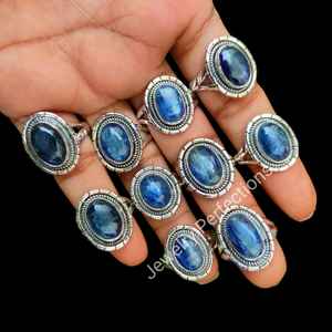 แหวนชุบเงิน kyanite สเตอร์ลิงธรรมชาติเครื่องประดับอัญมณีแฟชั่นทองเหลืองสำหรับงานเลี้ยงของขวัญกันน้ำ - Product Image 1