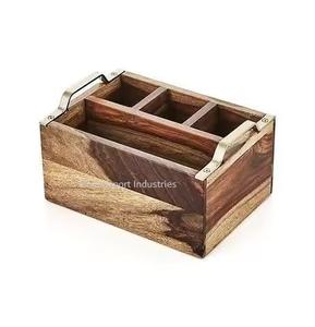 Caddy en bois fabriqué à la main avec poignée Design personnalisé pour cuisine hôtel servant porte-couverts organisateur de stockage - Product Image 2