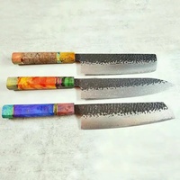 Ensemble de couteaux de chef professionnels modernes écologiques en acier carbone Damas faits à la main par Jexmoo, 3 pièces, manche en bois, étui en cuir