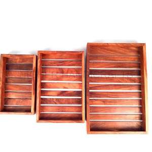 Ensemble de 3 plateaux de service rectangulaires rustiques en bois d'acacia plateaux décoratifs polyvalents pour Noël - Product Image 4