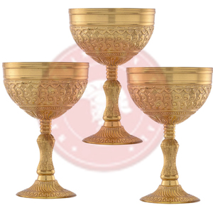 Engraved Brass <b>Goblet</b> Cup Set | Antique Style Chalice Design | Premium Decorative Serveware for Dining Table Home Luxury Gifting - Product Image 1