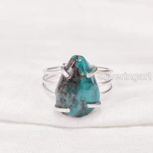 เครื่องประดับหินหยาบแหวนผู้หญิงพลอยเทอร์ควอยซ์ธรรมชาติ December birthstone 3วงแหวนเงินสเตอร์ลิง925สำหรับงานเลี้ยง - Product Image 1