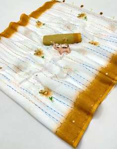 Sari de trabajo de algodón y lino pesado más vendido para mujer, estilo moderno, suave, indio, sin tiempo de entrega de muestra, en stock. - Product Image 3