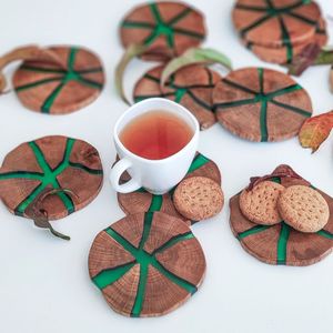 ชุดที่รองแก้วไม้และเรซินอีพ็อกซี่ GARDEN-THEMED ทรายถาดรองแก้วแบบมีสไตล์ - Product Image 5