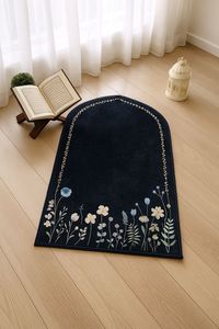 Tapis de prière en soie décoratif avec des glands, bordure élégante, aspect magnifique, parfait pour l'espace de prière à la maison - Product Image 3