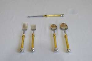 Ensemble de couverts en laiton de qualité supérieure, feuille de fougère dorée, décoratif, poli brillant, ensemble de couverts de designer de haute qualité, doré - Product Image 3