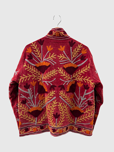 Veste en velours à col mandarin, motif floral brodé à la main, manches longues, vêtement d'automne pour adulte, fermeture éclair, style Prairie Chic - Product Image 2