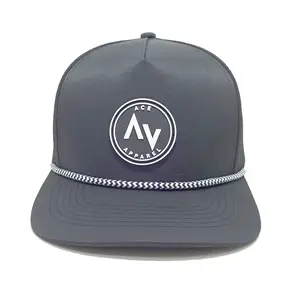 레이저 구멍이있는 블랙 스포츠 야구 모자 로프 및 맞춤형 PVC 패치 로고가있는 골프 모자 5 패널 남성 모자 및 스냅 백 폐쇄