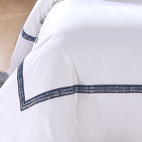 Ensemble de literie d'hôtel en coton à fibres longues 100% blanc satiné avec broderie, drap plat, housse de couette, taie d'oreiller, pour la maison et l'hôtel
