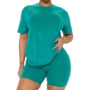 ชุดเซ็ตสองชิ้นแขนสั้นผ้าสแปนเด็กซ์/โพลีเอสเตอร์คุณภาพสูง ทรงเรียบ คอกลม ระบายอากาศได้ดี สำหรับผู้หญิง ชุดลำลอง ฤดูร้อน 2026 - Product Image 1