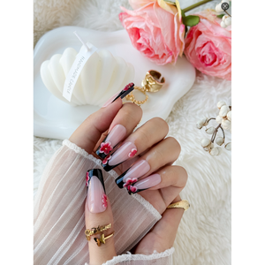 Arte de uñas postizas con diseño de flor de cerezo negro - Product Image 4