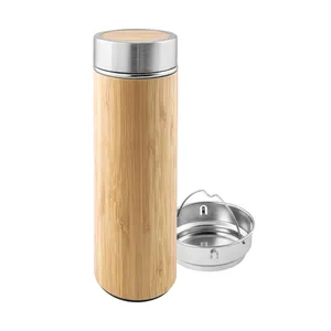 Borraccia Termica Personalizzata Susanna in Acciaio Inossidabile a Doppia Parete con Gadget in Bambù - Product Image 1