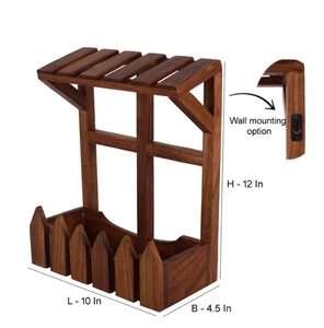 Revistero Sheesham Wood Hut hecho a mano con opción de montaje en pared Revistero de madera Estante Cesta de almacenamiento decorativa - Product Image 6