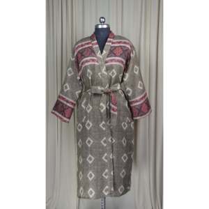 Cárdigan de Invierno para Mujer de Mezcla de Lana de Yak, Acogedor, con Estampado de Diamantes, Marrón, Estilo Loungewear, con Bolsillos, Kimono Original Marrón, Bata de Casa Tejida ODM - Product Image 1