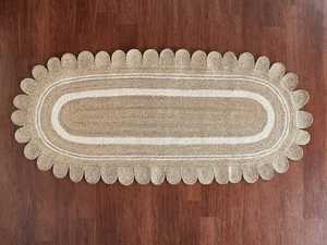 Alfombra de Yute natural estilo granja moderna con borde festoneado, tamaño personalizable y alfombra ovalada trenzada de color para hacer ejercicio - Product Image 2