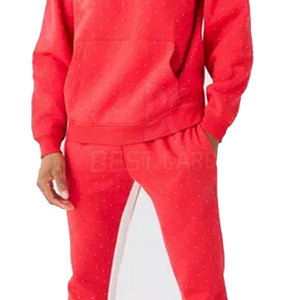 Chándal con capucha de algodón 100% para hombre de tamaño personalizado con diamantes de imitación ropa informal de invierno patrón sólido - Product Image 6