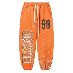 Ropa de calle logotipo personalizado hombre lavado a la piedra Vintage Rhinestone pantalones de chándal | Lavado ácido pantalones de chándal holgados Jogger pantalones de chándal acampanados hombres - Product Image 1