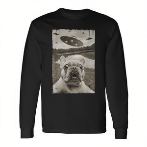 T-shirt à manches longues French Bulldog And Ufo, unisexe, col rond, impression numérique, activités promotionnelles - Product Image 2