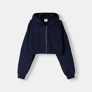 Vente en gros de sweat à capuche zippé court en coton de luxe avec logo personnalisé col à capuche saisonnier hiver design de poche supérieure vente style court - Product Image 6