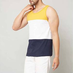 Nouvelle arrivée bloc couleur contraste débardeurs vêtements pour hommes chemises d'entraînement sans manches coton respirant vêtements d'été hommes débardeurs - Product Image 4