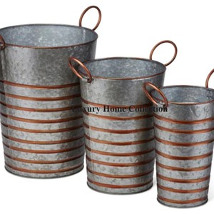 Ensemble de 3 pots et jardinières de rangement pour fleurs, différentes tailles, couleur or brillant, pot poli avec cadre et support de couleur noire - Product Image 5
