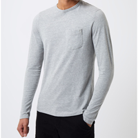 Grijs katoenen T-shirt met lange mouwen voor heren, met borstzak, regular fit, casual, O-hals, jersey gebreid, effen kleur