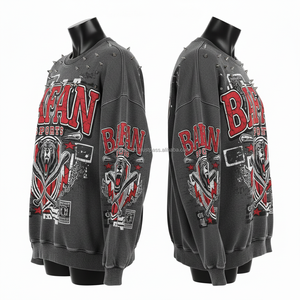 Sudadera Extra Grande para Mujer, de Algodón y Felpa, en Colores Gris y Rojo, con Logotipo Personalizado, Diseño Gráfico con Tachuelas, Transpirable - Product Image 4